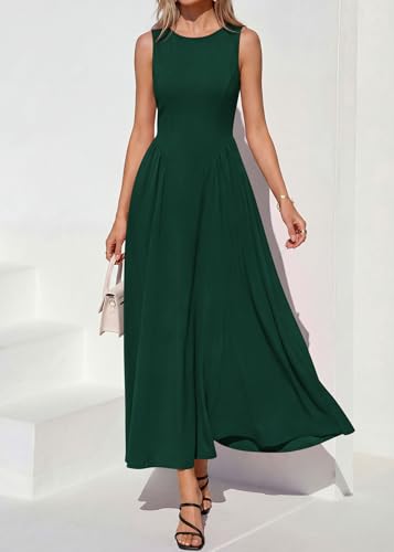 Image of KIRUNDO Wedding Guest Dresses for Women 2026 | Summer Semi Formal Sleeveless Maxi Dress, Lightweight, Elegant Boat Neck, Pleated Swing, Flowy A Line Long Sundress