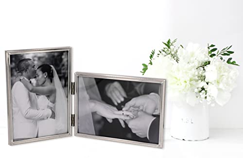 Leadex Concise Hinged Double Picture Frame, Silver Plated,Vertical +Horizontal Standing,5 By 7 Inch,Best For Home Or Office Table Decor (Silver) … #TOP1