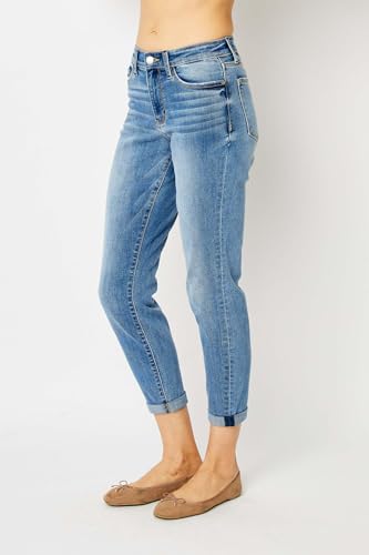 Judy Blue Mid Rise Cuffed Slim Jeans - Comfy & Stretchy Denim for Everyday Wear 82441-222