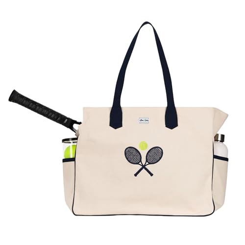 Ame & Lulu Love All Court Bag - Premium Tennis Tote w/Racket Pocket, Water Bottle Holders, Protective Base, & Canvas Design