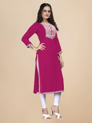 Image of Women Rayon Embroidered Kurti Three Quarter Sleeve Kurta for Women and Girls Embroidery Work Soft Rayon Fabric Comfortable
