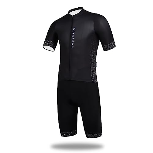 Morethan サイクルジャージ 半袖 ビブパンツ 5分丈 メンズ 上下セット (2XL / シロクロ) (UVカット/ポケット付き/炭素繊維/軽量) 和柄シリーズ 麻の葉 HVP-027-SET