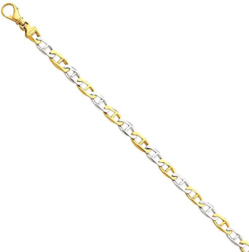 14k Two Tone Yellow Gold 6.5mm Hand Link Bracelet 8.25 Inch Chain Fancy H Lk Style Fine Jewelry For Women Gifts For Her 14k Two Tone Yellow Gold 6.5mm Hand Link Bracelet 8.25 Inch Chain Fancy H Lk Style Fine Jewelry For Women Gifts For Her - Image 9