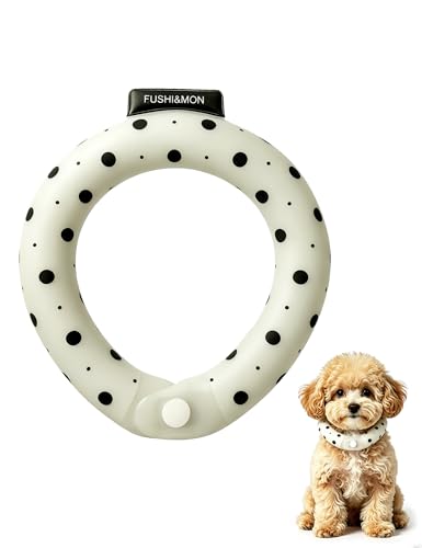 犬 クールネック 首冷やす ペット用 ネッククーラー【18℃凍結 瞬間冷感 夜光効果】 「3cm延長パーツ(サイズ調整可能)」 クールリング 犬散歩 猫用 暑さ対策 夏用品 繰り返し使用 小型犬 中型犬 ホワイト×ドット Sの商品画像（Amazon）