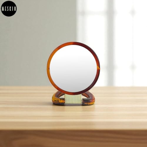 Image of MESKIN Professional Series Medium Round Double-Sided Magnifying Makeup Mirror with Handle /Stand - Perfect for Men & Women (Pack of 1 / Brown)