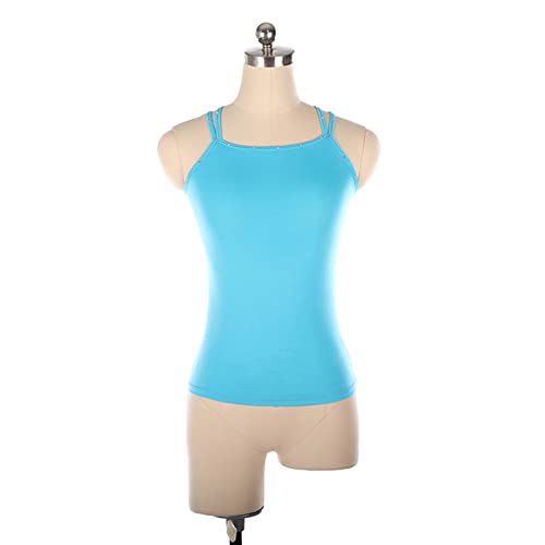 Tops de treinamento de patinação artística, alça de espaguete sem mangas com strass adulto infantil