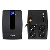 nJoy Horus Plus 1000VA Gruppo di Continuità 600 Watt, Line Interactive, Onda Sinusoidale Simulata, Display LCD, Touch Screen, AVR, USB, 4 Uscite Shuko, Rj11 RJ45 In/Out, 2 Batterie - Garanzia 3 Anni