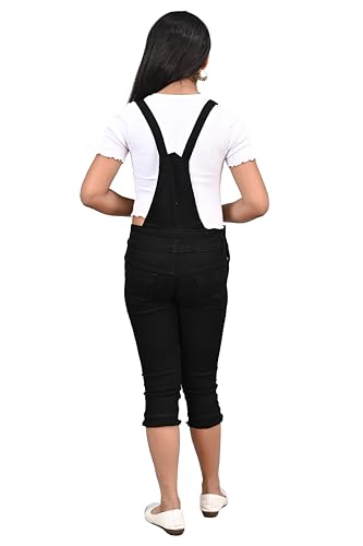 Image of FNOCKS Girls Dungaree Casual Wear Slim FIT Trendy Denim Capri Dungaree (Black)