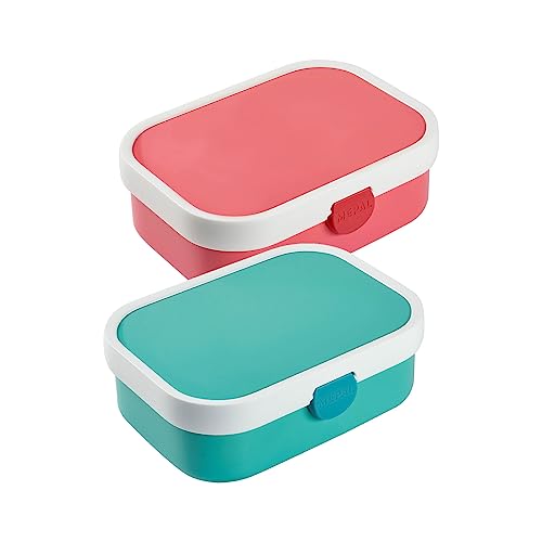 Mepal Brotdose Campus mit Bento-Einsatz & Gabel 700 ml, Farbige Lunchboxen aus Kunststoff mit Clip-Verschluss, 2er Set, ABS, 17.8 x 13.2 x 6.1 cm, türkis & pink