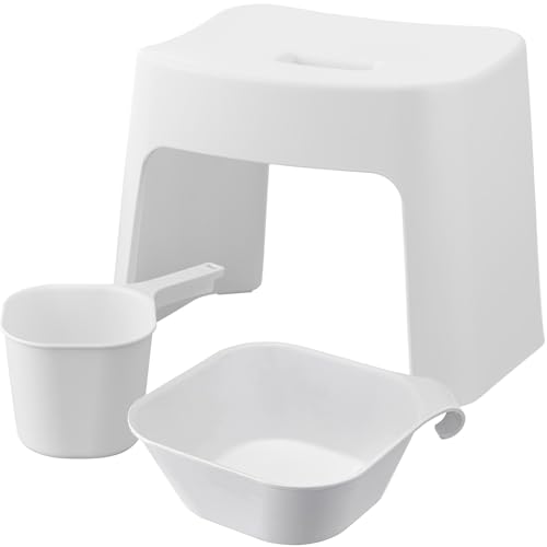 山崎実業(Yamazaki) 洗いやすいマグネット風呂イス 座面高26cm ＋ マグネット＆引っ掛け湯おけ ＋ マグネット手おけ 【3点セット】 ホワイト タワー tower 1651 5378 3607の商品画像（Amazon）