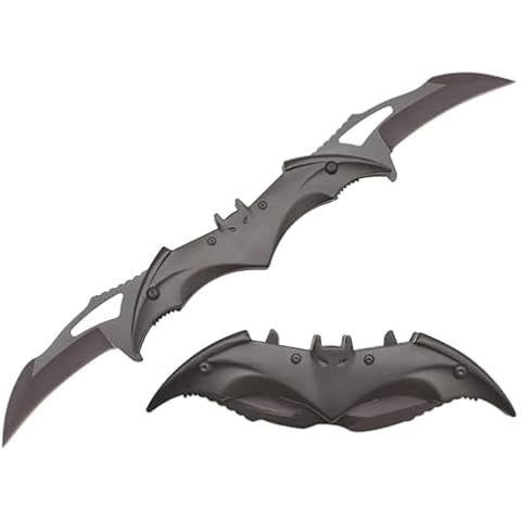 ARLEZA STORM Dark Knight Twin Blade Bat Knife - 11" Pocket Folding Spring Assisted Dual Blades Tactical Knife for Comics Superhero Fan! (Black/Black) Cover