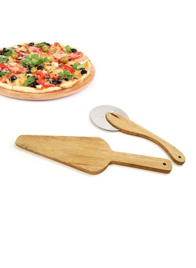 SOLDOUTEco Friendly Dishwasher Safe Wooden Pizza Cutter Wheel with Pizza Shovel for Cutting and Serving Pizza (Pack of 2)