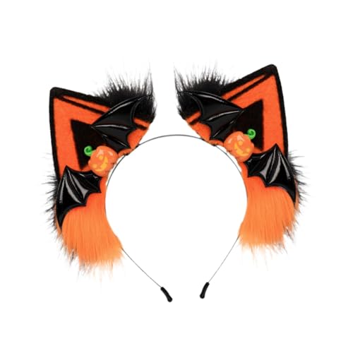 PEWETE 猫耳ヘッドバンド コスプレ ヘッドピース 装飾 動物耳 ヘアフープ 仮装用, オレンジ ブラック