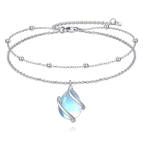 Regalos para mujeres y madres: Tobilleras de plata con piedra lunar