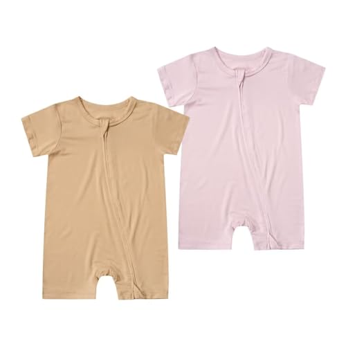 Image of Teach Leanbh Unisex Baby 2 Pack Bamboo Viscose Pajamas Short Sleeve 2 Way Zipper Romper Jumpsuit Sleep and Play