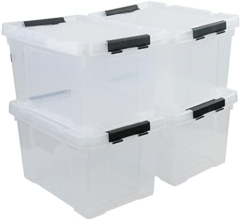 Afromy 4-Pack 50 L Clear Storage Box with Lid, Large Plastic Clip Locked Storage Containers