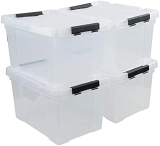 Afromy 4-Pack 50 L Clear Storage Box with Lid, Large Plastic Clip Locked Storage Containers