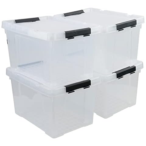 Afromy 4-Pack 50 L Clear Storage Box with Lid, Large Plastic Clip Locked Storage Containers Cover
