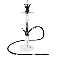 LUNA MINIMA Shisha Set Komplett 18/8er Schliff Anschlüsse Closed Chamber System | Zubehör inkl. Schlauch - Mundstück - Zange - Steinkopf - Kaminaufsatz - Molassefänger - Knickschutz | (Schwarz)