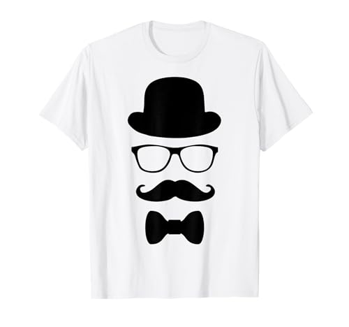 British Bloke Disguise Bowler Hat Glasses Mustache Boe Tie T-Shirt