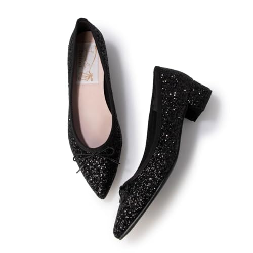 [Launa lea] [ラウナレア] グリッターポインテッドトゥバレエシューズ(B9601A) ブラックZ 260