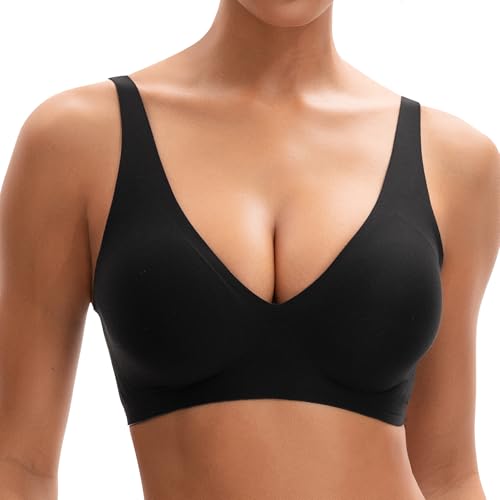 INNERSY Reggiseno Invisibile Nero Brassiere Donna Senza Ferretto Imbottito Intimo Push Up Comodo (M, Nero)
