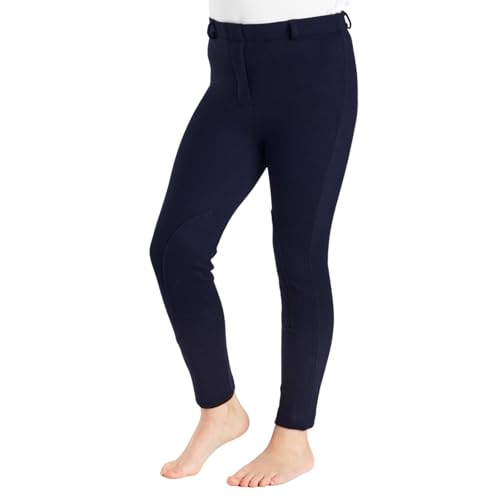 Image of Farnell Children’s Jodhpurs - Durable Stretch Fabric, Pull-On Style, Elastic Waist & Belt Loops, Self-Fabric Knee Patches, Comfortable Fit, Machine Washable - 11-12 Years - Navy Blue