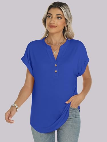 Image of ANRABESS Womens Short Sleeve Henley Tops V Neck Dressy Casual Blouses Summer Trendy Tee Shirts 2026 Vacation Fashion Clothes