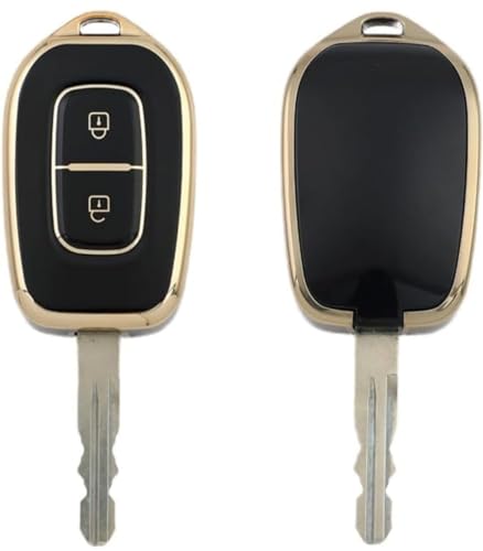 Image of TPU Car Key Cover Black & Golden Compatible for Renault Triber, Kwid, Kiger, Duster Daatsun Redi-Go (Renault & Nissan, 2 Button Remote Key New)