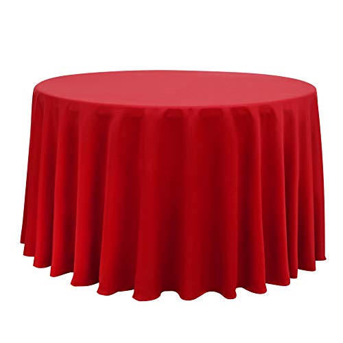 Image of Obstal 210 GSM Round Red Tablecloth - Oil-Proof Spill-Proof Waterproof Table Cloth, Christmas Decorations Fabric Table Cover Protector for Holiday Party (Rio Red, 120 Inch Diameter)
