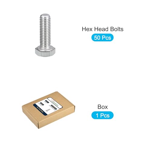 Image of METALLIXITY Hex Bolts (M8-1.25x25mm) 50Pcs, 304 Stainless Steel Coarse Fully Threaded Hex Head Screw Bolt Machine Screws - for Furniture Repair, Silver