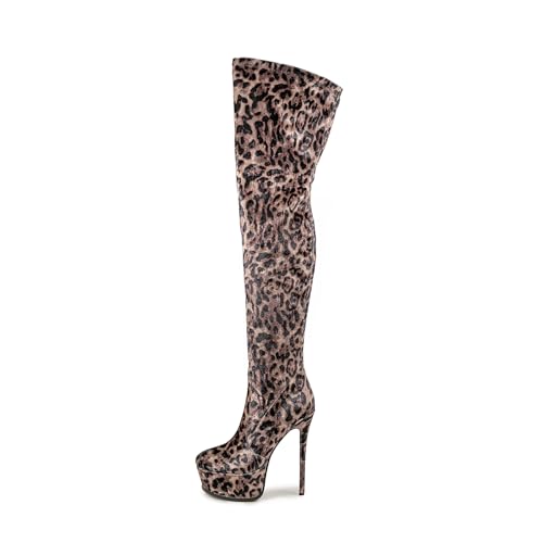 White Black Thigh high boots Women's leopard Zebra Print Lime green Stiletto heel Platform Newspaper Over the knee Round toe Side back zipper Sexy unisex high heels