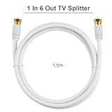 Justech 6-drożny rozdzielacz satelitarny rozdzielacz kabla koncentrycznego 5-2500 MHz z 1,5 m kablem koncentrycznym F wtyczki do Sky Box Telewest Eurovox Starview Dreambox