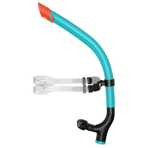 Swimmer's Snorkel for Lap Swimming, Adult Snorkeling Gear Swim Training, Center-Mount Silicone Mouthpiece One-Way Purge Valve in Pool and Open Water