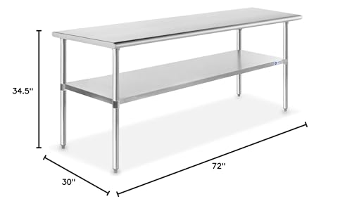 gridmann stainless steel work table 72 x 30 inches nsf commercial kitchen prep table with under shelf for restaurant and home