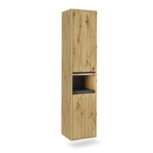 Vicco Hochschrank Artisan/Grau Viola 38x170x33 cm - Badschrank, Leichte Reinigung des Bodens Dank wandhängender Montage