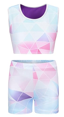 FEOYA Girls 2 Piece Gymnastics Dance Outfit Kids Ballet Active Set Crop Tank Top with Booty Shorts Sports Dancewear