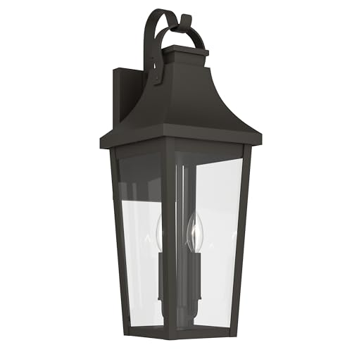 Kichler 24 Inch Cleary 2 Light Outdoor Modern Traditional Wall Light, with Clear Glass in Olde Bronze, Waterproof Aluminum, (24" H x 8.5" W), 59195OZ