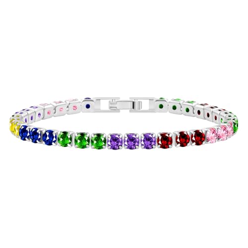 Oneress Classic Platinum Tennis Bracelet Jewelry with Mosaic Colorful Zircon, Women's Sports Charm Bracelets, Gift for Valentine's Day Birthday Christmas?multi-17CM?