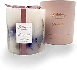 Nikita By Niki Luxury Rose or Lavender Scented Candles - Botanical Pillar Candle - Natural Dried Flowers - Scented Candle Gift Sets for Women - Soy Candle - Housewarming Gift - Gift Box (Lavender)