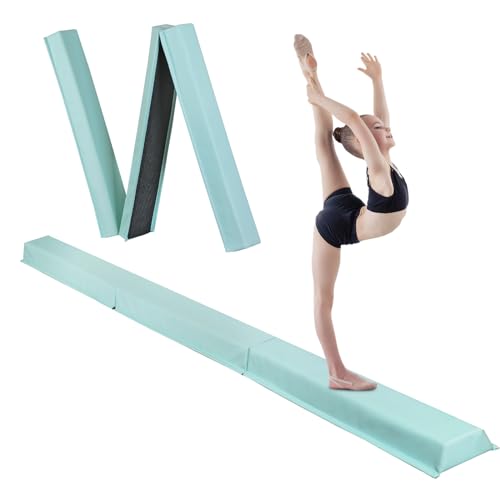 Oteymart 9Ft Folding Gymnastics Balance Beam Extra Firm Foam with Anti-Slip Base Low Floor Walking Beams Bar for Home Training