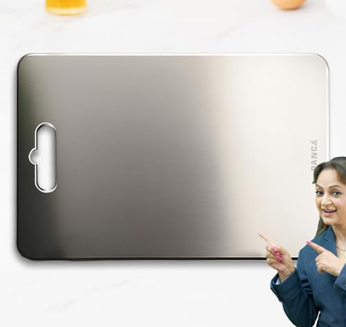 Image of PANCA Stainless Steel Chopping Board 32x21 cm | Heavy-Duty Cutting Board for Kitchen | Vegetable, Fruit & Meat Chopper Board (Medium - 32cm* 21cm)