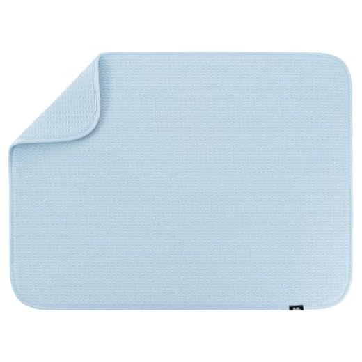 S&T INC. Dish Drying Mat XL, 18” x 24”, Absorbent Microfiber Kitchen Counter Mat, Dish Drying Pad for Dishes, Utensils, Pots and Pans, Extra Large, Sky Blue