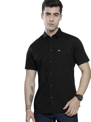 Image of The Indian Garage Co Men's Cotton Regular Fit Placement Print Half Sleeves Spread Collar Casual Shirt