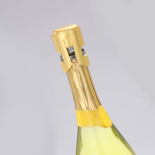 OWO Champagne Bottle Stoppers Stainless Steel, Reusable Champagne Cork & Saver Stopper, Leak Proof Prosecco & Sparkling Wine Plug, Bubble Retention Protection(Gold, 2 Pack)