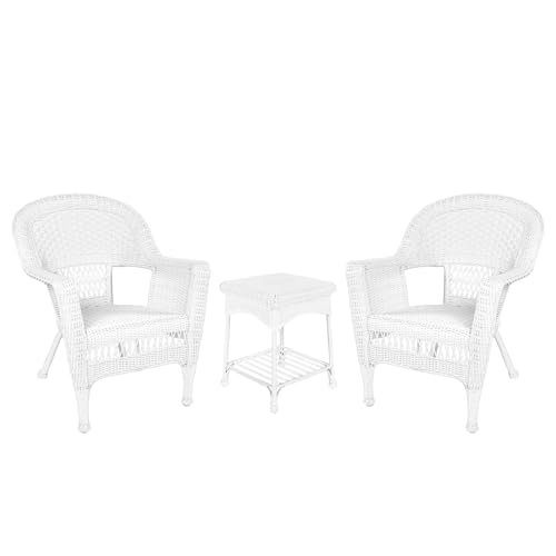Jeco 3 Piece Wicker Chair and End Table Set without Cushion, White