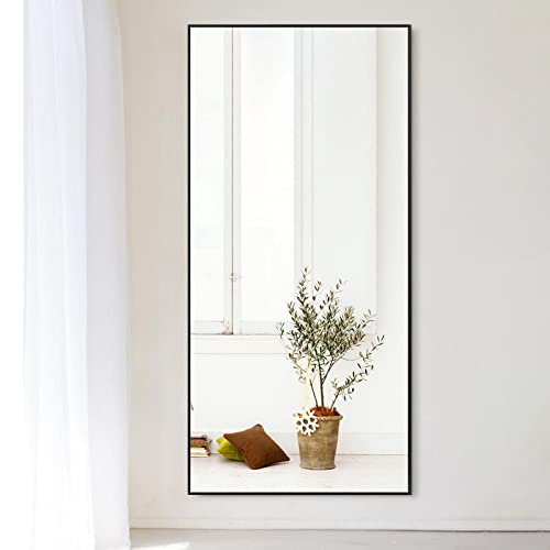 Image of NeuType 47 inchx22 inch Full Length Mirror Aluminum Alloy Frame Wall-Mounted Mirror for Living Room, Bedroom, Entry, Hanging or Leaning Against Wall, Full Length Mirror for Wall, Black (No Stand)