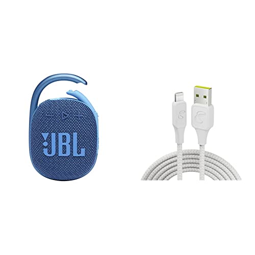 JBL Clip 4 Eco - Ultra-Portable Waterproof Speaker (Blue) and InfinityLab InstantConnect USB-A to Lightning -Charging Cable for iPhone and iPad - White