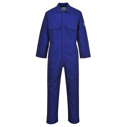 Image of Portwest BIZ1 Mens Heat Flame Resistant Welding Overalls Bizweld FR Protective Boiler Suit Work Coveralls Durable Workwear Mechanics Warehouse Garages Royal Blue, Large