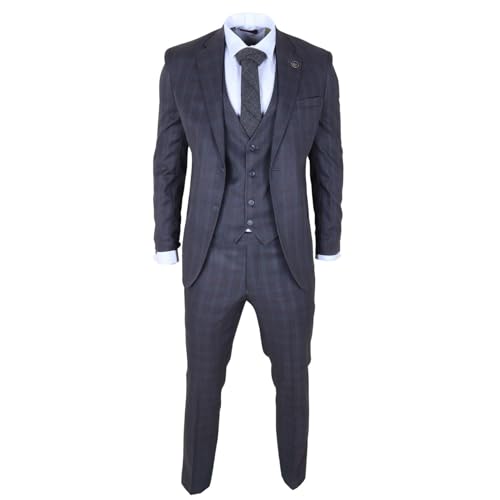 Traje de 3 piezas a cuadros para hombre, color gris oscuro, ajuste a medida, boda, graduación, formal, clásico, príncipe de Gales, gris oscuro, 52